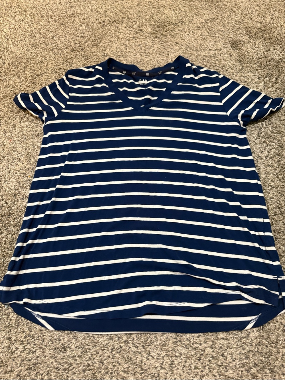 GAP Navy & White Striped V-Neck Short Sleeve Tee